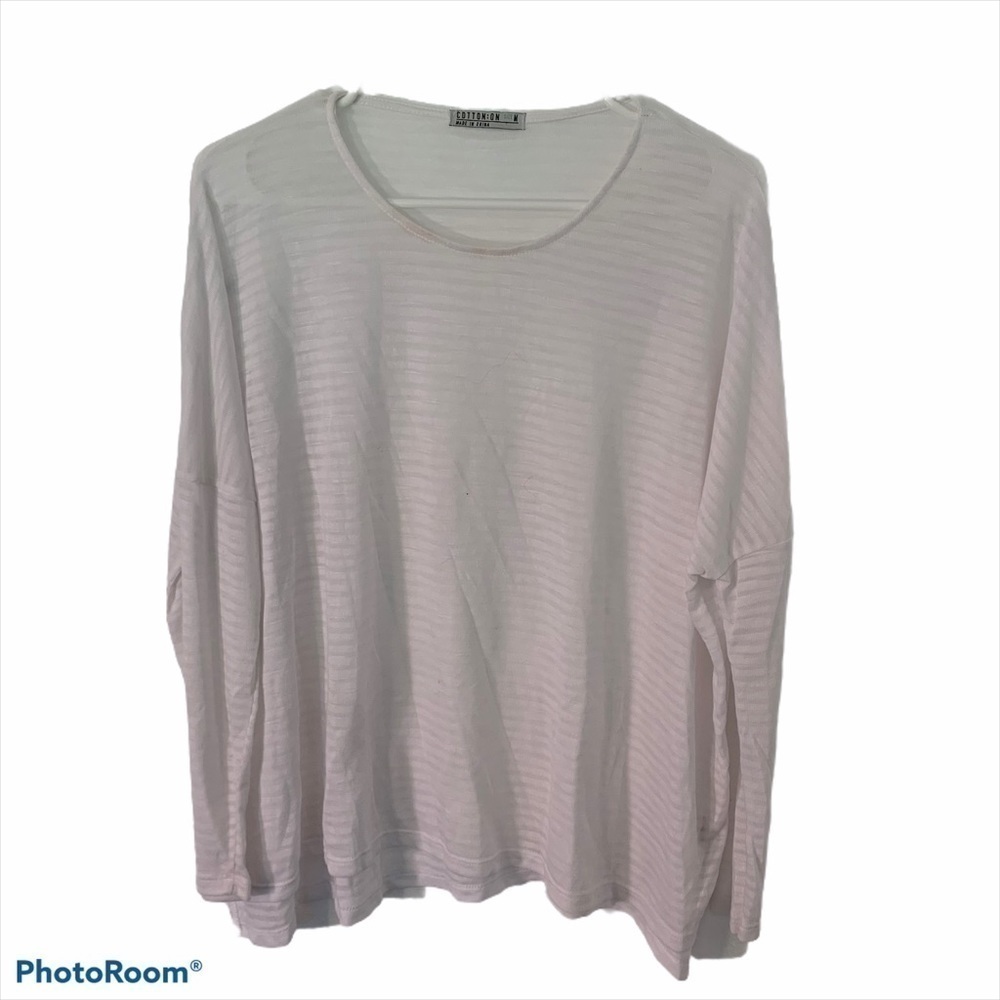 Cotton On Women's Sz Medium Raglan Sleeve T-Shirt Sheer White Stripes 3/4 Sleeve
